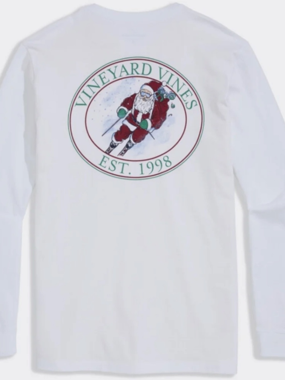NWT Vineyard Vines Boys SANTA Ski Long-Sleeve Pocket Tee- White Cap - Size 6